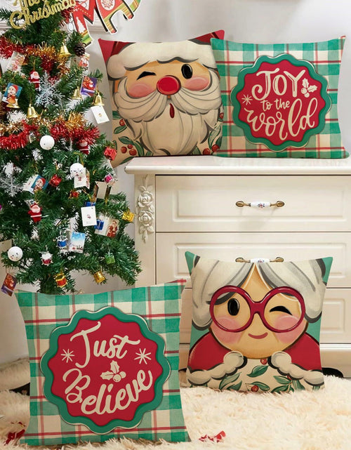 Load image into Gallery viewer, Fjfz Christmas Santa Mrs Claus Throw Pillow Covers 20x20 Green Set of 4
