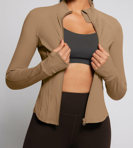 AVGO Women's Zip Up Lightweight Yoga Athletic Jacket Cream Coffee Size XS