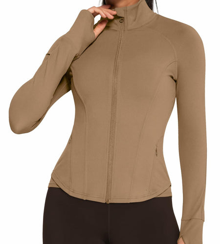 AVGO Women's Zip Up Lightweight Yoga Athletic Jacket Cream Coffee Size XS