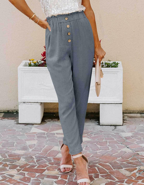 Load image into Gallery viewer, NIMIN Women's High Waisted Paper Bag Work Pants Blue Grey Size 2XL
