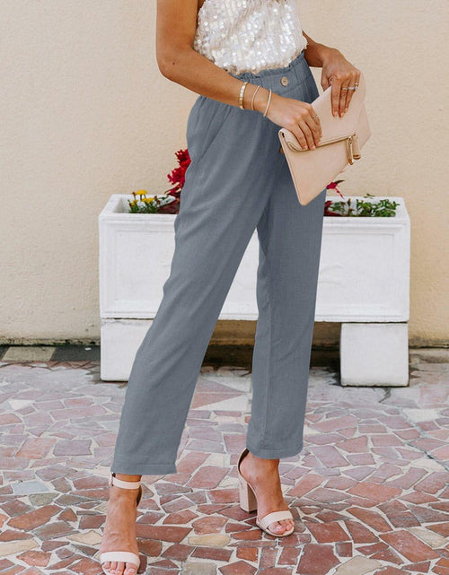 Load image into Gallery viewer, NIMIN Women's High Waisted Paper Bag Work Pants Blue Grey Size 2XL
