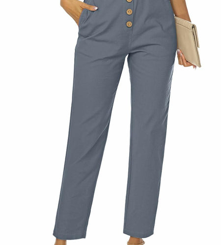 NIMIN Women's High Waisted Paper Bag Work Pants Blue Grey Size 2XL