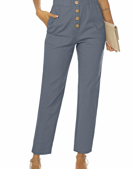 Load image into Gallery viewer, NIMIN Women's High Waisted Paper Bag Work Pants Blue Grey Size 2XL
