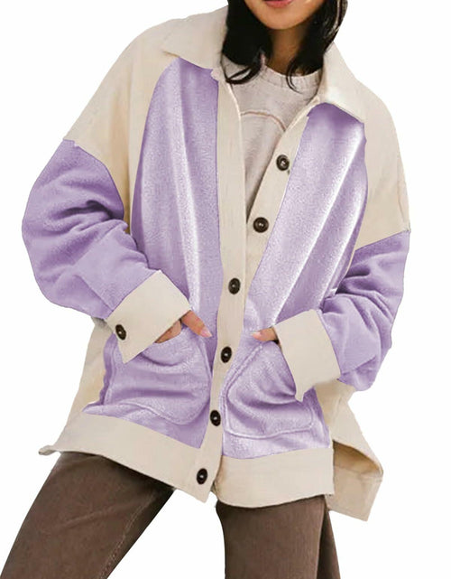 Load image into Gallery viewer, SHEWIN Women's Winter Sherpa Fleece Button Down Shacket Coat Orchid Petal Size S
