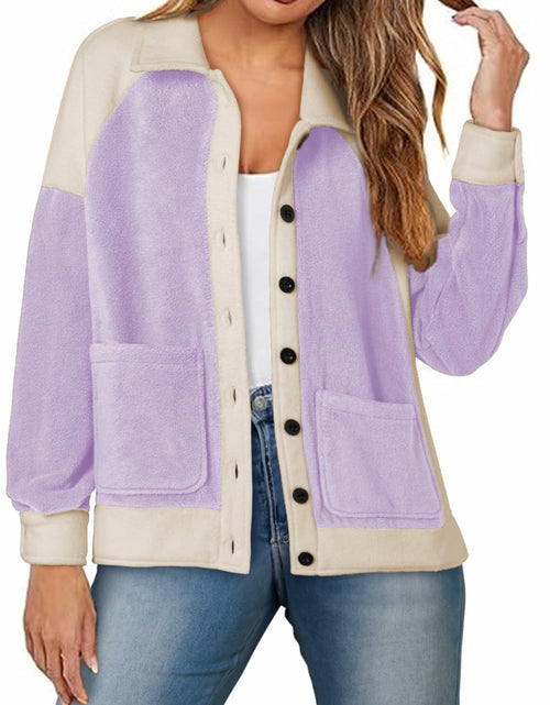 Load image into Gallery viewer, SHEWIN Women's Winter Sherpa Fleece Button Down Shacket Coat Orchid Petal Size S

