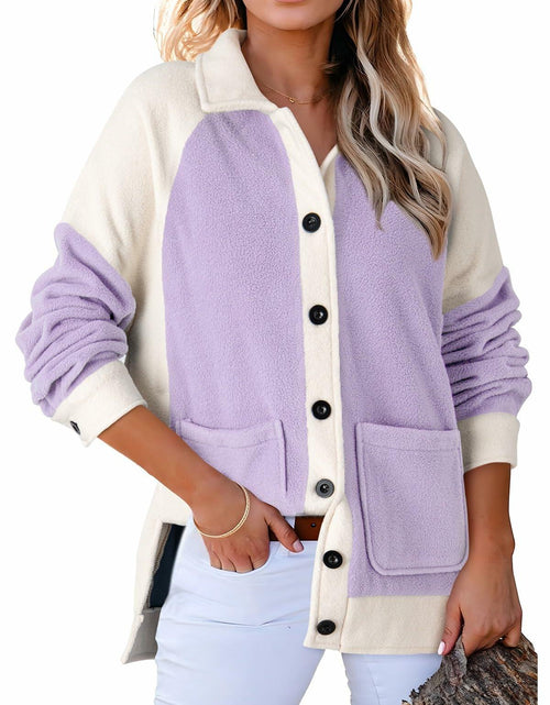 Load image into Gallery viewer, SHEWIN Women's Winter Sherpa Fleece Button Down Shacket Coat Orchid Petal Size S
