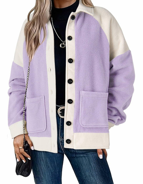 Load image into Gallery viewer, SHEWIN Women's Winter Sherpa Fleece Button Down Shacket Coat Orchid Petal Size S
