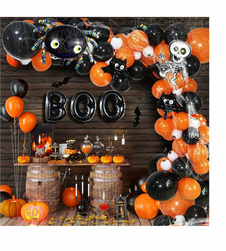Halloween DIY Party Supplies Arch Kit with Cobweb BOO Spider Skeleton Balloons