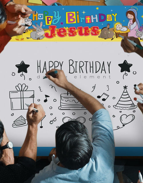 Load image into Gallery viewer, Outus Happy Birthday Jesus Banner Backdrop Christmas Nativity 6x6 ft
