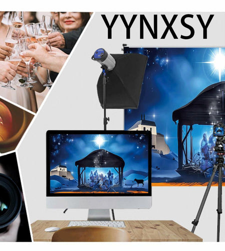 YYNXSY Nativity Scene Backdrop 10x8FT Christmas Star Night Blue