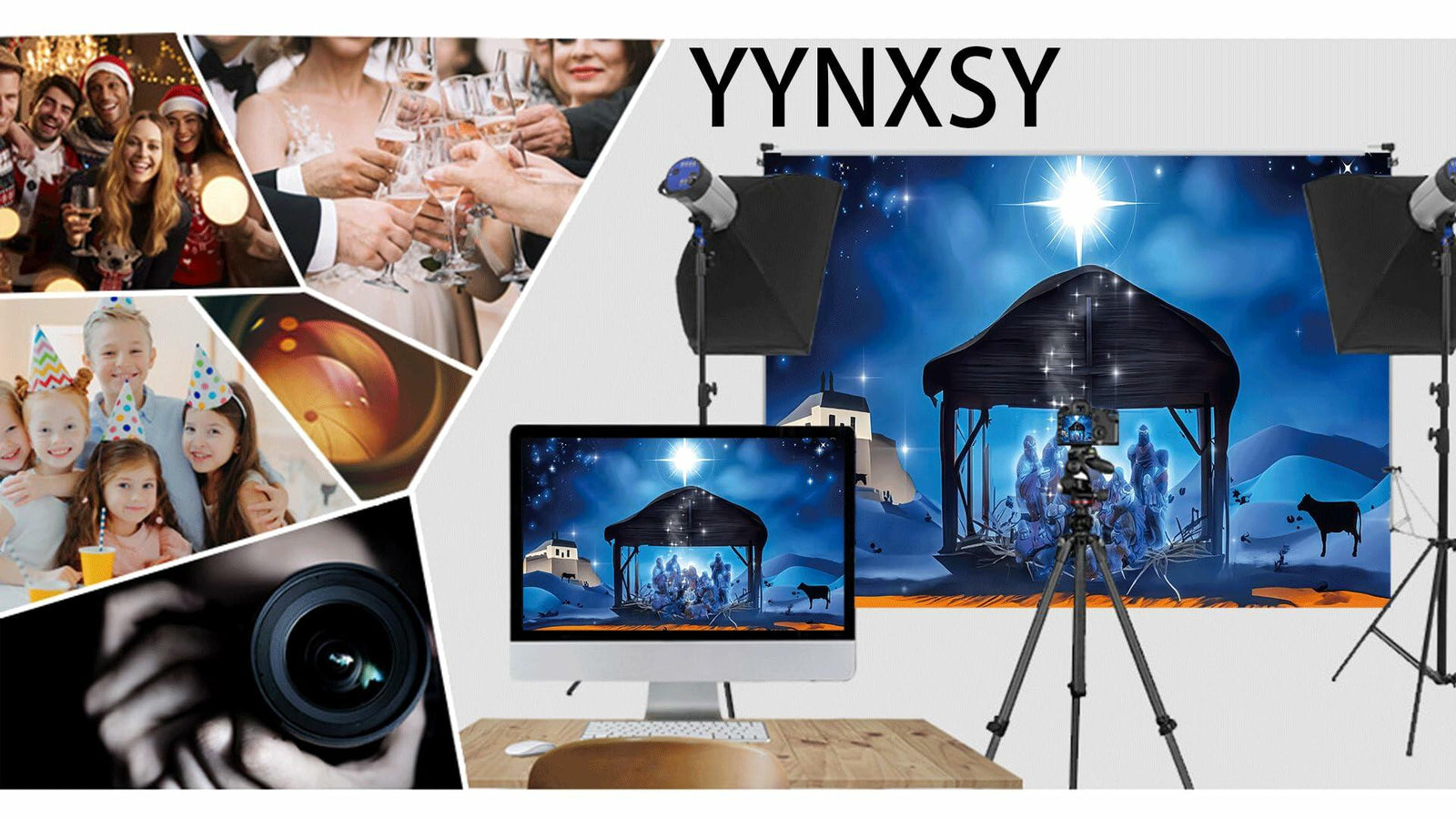 YYNXSY Nativity Scene Backdrop 10x8FT Christmas Star Night Blue