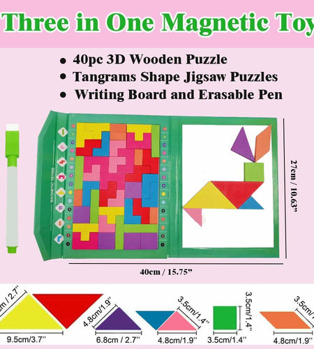 Wooden Blocks Magnetic Puzzle Game Montessori Toy Colorful 3D Brain Teaser
