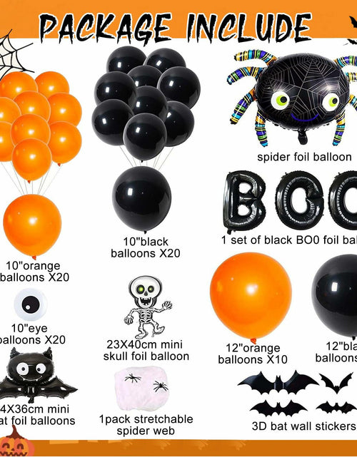 Load image into Gallery viewer, Halloween DIY Party Supplies Arch Kit with Cobweb BOO Spider Skeleton Balloons
