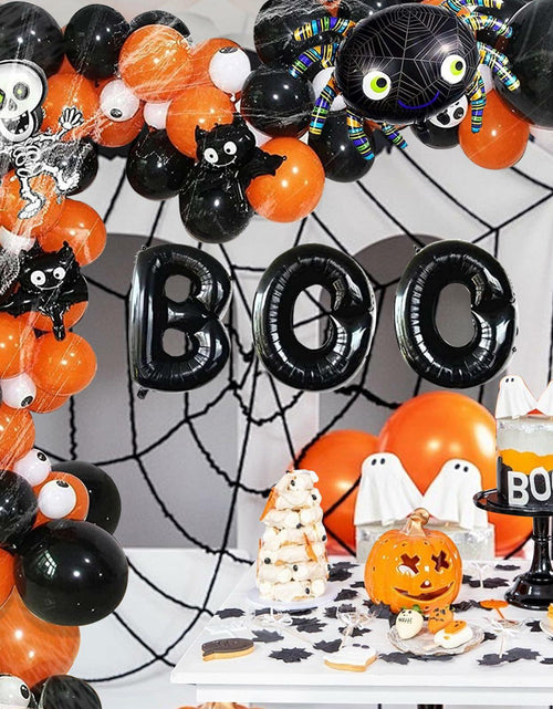 Load image into Gallery viewer, Halloween DIY Party Supplies Arch Kit with Cobweb BOO Spider Skeleton Balloons
