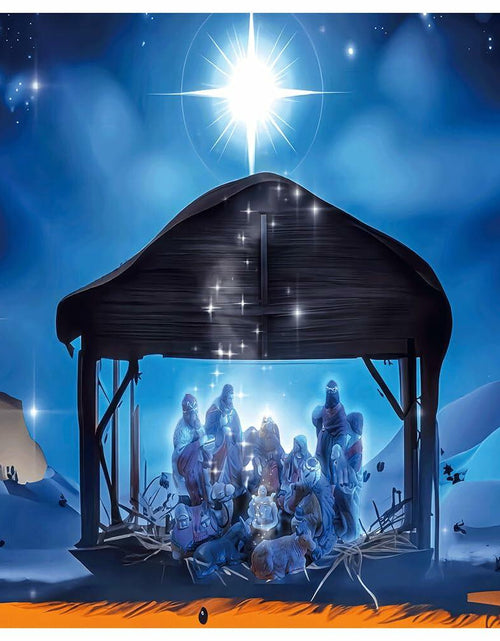 Load image into Gallery viewer, YYNXSY Nativity Scene Backdrop 10x8FT Christmas Star Night Blue
