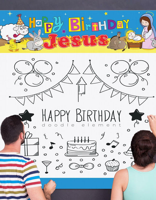 Load image into Gallery viewer, Outus Happy Birthday Jesus Banner Backdrop Christmas Nativity 6x6 ft
