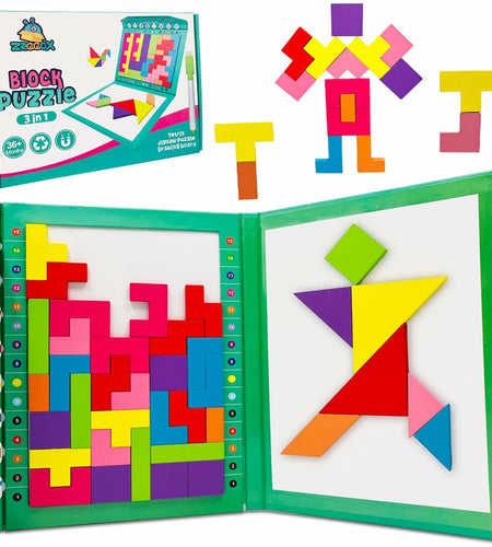Wooden Blocks Magnetic Puzzle Game Montessori Toy Colorful 3D Brain Teaser