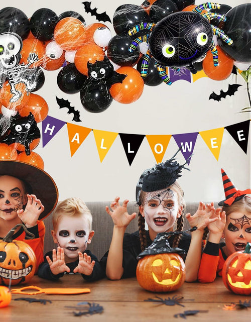 Load image into Gallery viewer, Halloween DIY Party Supplies Arch Kit with Cobweb BOO Spider Skeleton Balloons
