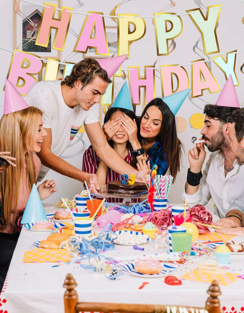 Load image into Gallery viewer, Pastel Happy Birthday Banner Macaron Garland 18pcs Rainbow Colors Decor
