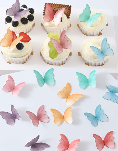 Load image into Gallery viewer, THJ 48Pcs Edible Wafer Paper Butterflies Cake Decoration Mix Color
