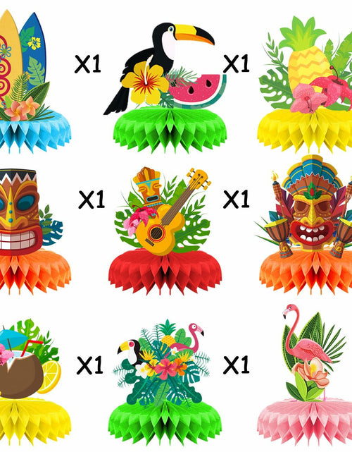 Load image into Gallery viewer, Didazay 9 Pcs Luau Hawaiian Honeycomb Table Centerpieces Tropical Party

