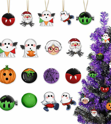 Bolisom 36 Pc Halloween Christmas Tree Ornaments Ghost Pumpkin Gold Rope