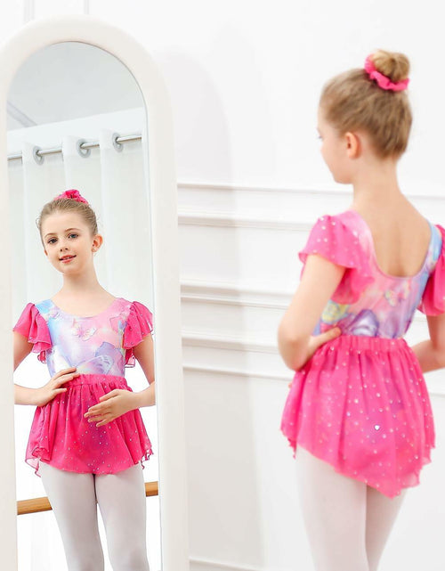 Load image into Gallery viewer, Idgreatim Girls Dance Leotard Butterflies Ballet Outfit with Skirt Size 8-9
