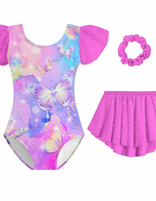 Load image into Gallery viewer, Idgreatim Girls Dance Leotard Butterflies Ballet Outfit with Skirt Size 8-9
