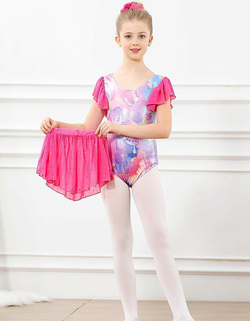Load image into Gallery viewer, Idgreatim Girls Dance Leotard Butterflies Ballet Outfit with Skirt Size 8-9
