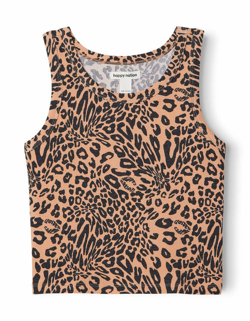 Load image into Gallery viewer, Happy Nation Fitted Ribbed Tank Ginger Leopard Size M
