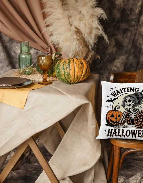 Load image into Gallery viewer, Nogrit Halloween Pillow Cover 18x18 Gothic Plaid Skeleton Pumpkin Black

