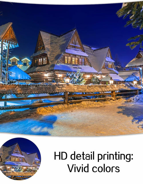 Load image into Gallery viewer, Snow Village Backdrop Xmas Pine Trees Night Scenery Banner 8x6ft
