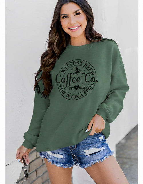 Load image into Gallery viewer, IZYJOY Witches Brew Coffee Oversized Sweatshirt Women Green Size Small
