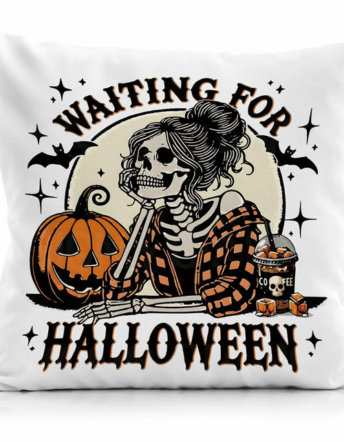 Load image into Gallery viewer, Nogrit Halloween Pillow Cover 18x18 Gothic Plaid Skeleton Pumpkin Black
