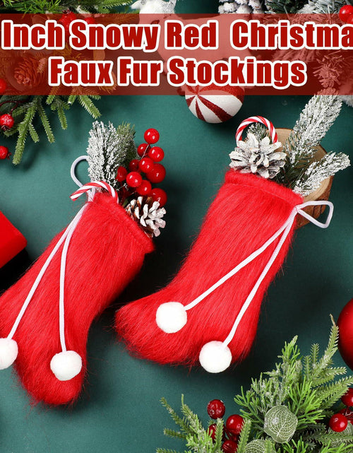 Load image into Gallery viewer, Shinymoon 12 Pcs 7" Faux Fur Christmas Stockings Red Small Furry Xmas Decor
