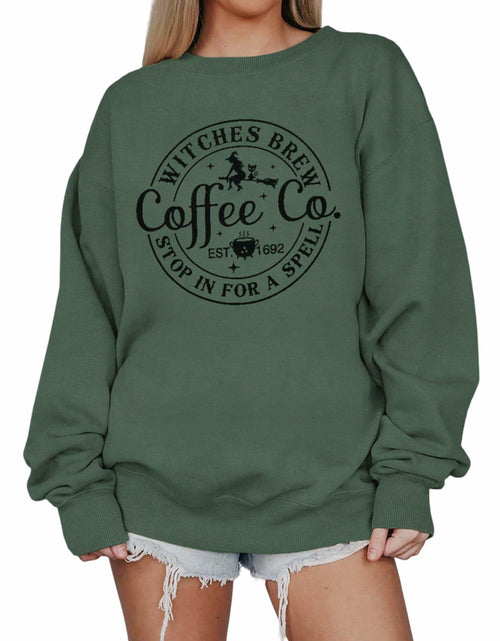 Load image into Gallery viewer, IZYJOY Witches Brew Coffee Oversized Sweatshirt Women Green Size Small
