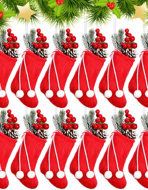 Load image into Gallery viewer, Shinymoon 12 Pcs 7" Faux Fur Christmas Stockings Red Small Furry Xmas Decor
