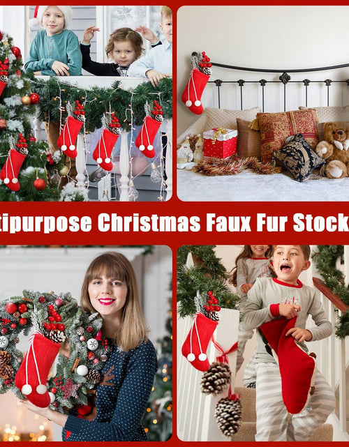 Load image into Gallery viewer, Shinymoon 12 Pcs 7" Faux Fur Christmas Stockings Red Small Furry Xmas Decor
