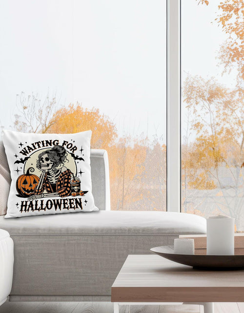 Load image into Gallery viewer, Nogrit Halloween Pillow Cover 18x18 Gothic Plaid Skeleton Pumpkin Black
