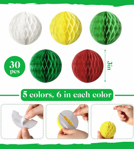 Watersay 30 Pcs 3" Christmas Paper Honeycomb Balls Decoration Classic Color