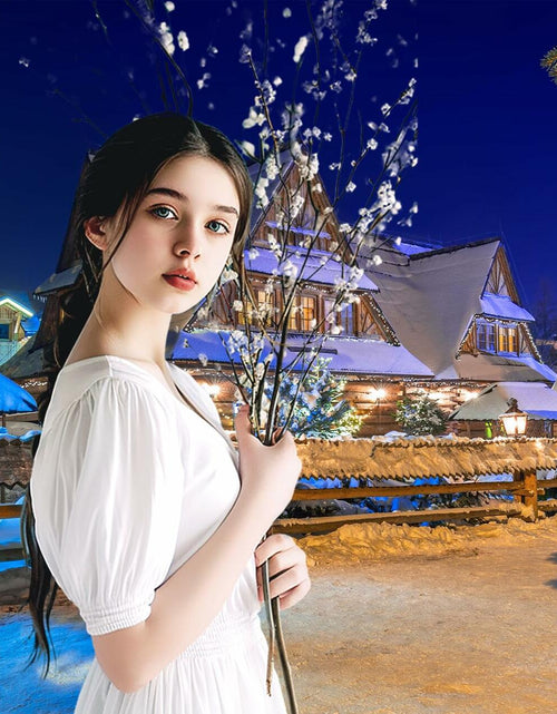 Load image into Gallery viewer, Snow Village Backdrop Xmas Pine Trees Night Scenery Banner 8x6ft
