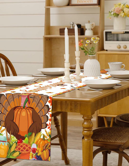 Load image into Gallery viewer, Happy Thanksgiving Turkey Table Runner Oxford 70.86x13.77in Pumpkin Maple
