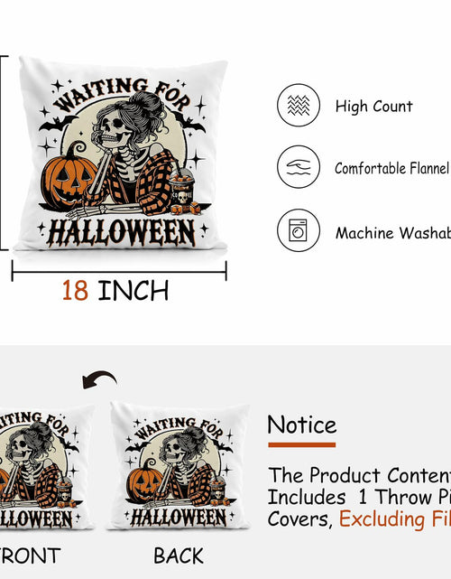 Load image into Gallery viewer, Nogrit Halloween Pillow Cover 18x18 Gothic Plaid Skeleton Pumpkin Black
