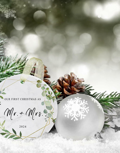 Load image into Gallery viewer, First Christmas as Mr and Mrs Ornament 2024 Ceramic Hanging 2.9"
