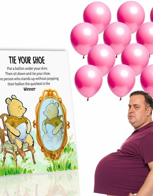 Load image into Gallery viewer, Tie Your Shoe Baby Shower Game Winnie Bear Wood Frame Pink Balloon 50 Pcs
