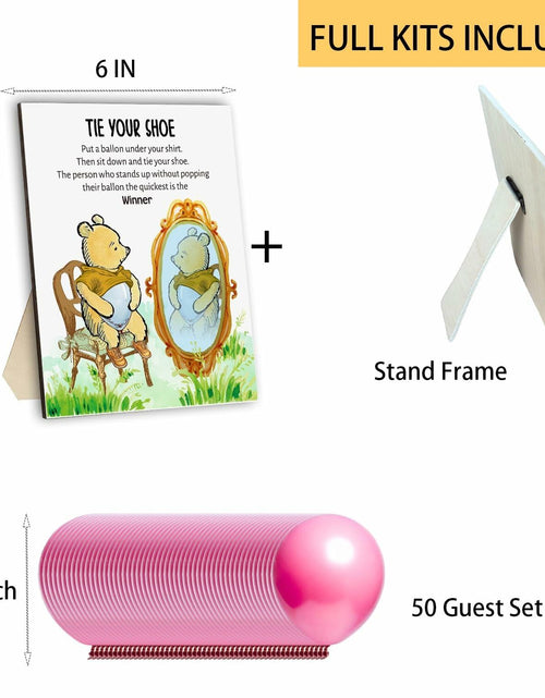 Load image into Gallery viewer, Tie Your Shoe Baby Shower Game Winnie Bear Wood Frame Pink Balloon 50 Pcs
