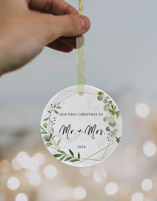 Load image into Gallery viewer, First Christmas as Mr and Mrs Ornament 2024 Ceramic Hanging 2.9"
