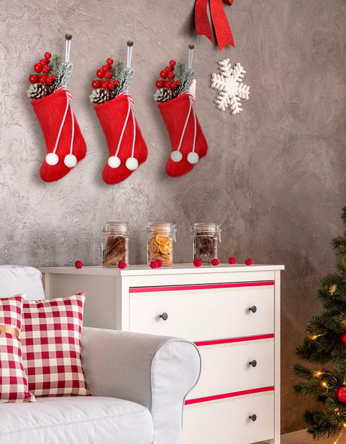 Load image into Gallery viewer, Shinymoon 12 Pcs 7" Faux Fur Christmas Stockings Red Small Furry Xmas Decor
