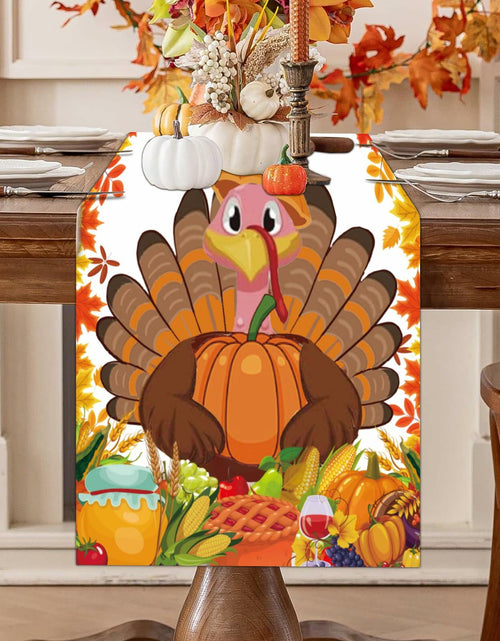 Load image into Gallery viewer, Happy Thanksgiving Turkey Table Runner Oxford 70.86x13.77in Pumpkin Maple
