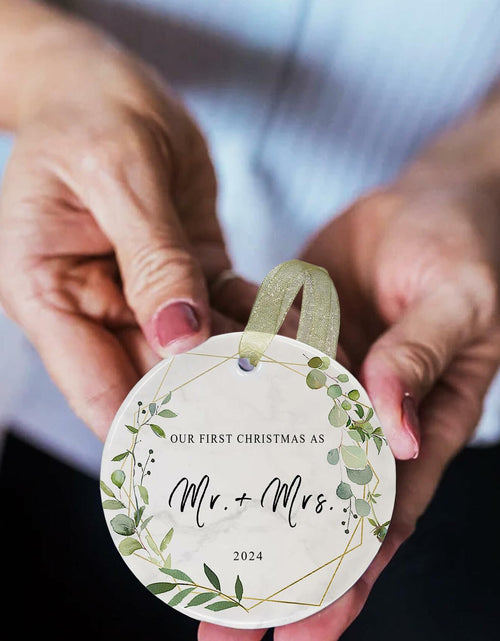 Load image into Gallery viewer, First Christmas as Mr and Mrs Ornament 2024 Ceramic Hanging 2.9"
